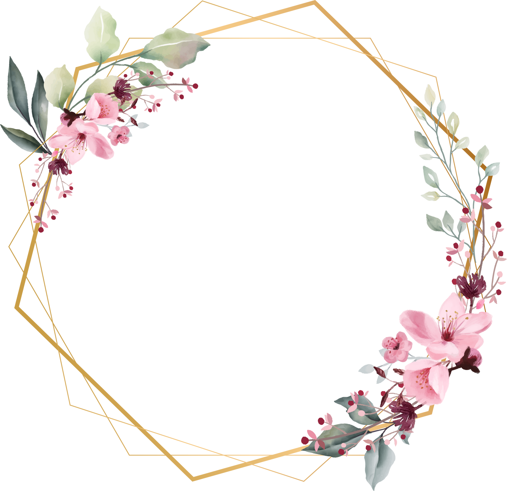 Polygon Frame with Flowers Illustration